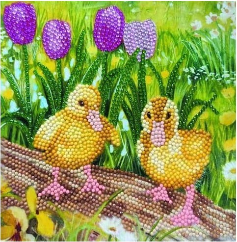 Craft Buddy CCK-A98 - Crystal Art Card Kit Spring Chicks Küken 18x18cm Kristall-Kunstkarte Diamond Painting