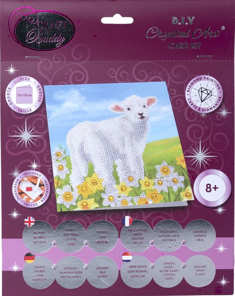 Craft Buddy CCK-A99 - Crystal Art Card Kit Little Lamb Schaf 18x18cm Kristall-Kunstkarte Diamond Painting