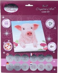Craft Buddy CCK-A100 - Crystal Art Card Kit Pig on the Fence Schwein 18x18cm Kristall-Kunstkarte Diamond Painting
