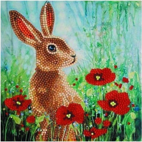 Craft Buddy CCK-A101 - Crystal Art Card Kit Wild Poppies and the Hare Hase 18x18cm Kristall-Kunstkarte Diamond Painting
