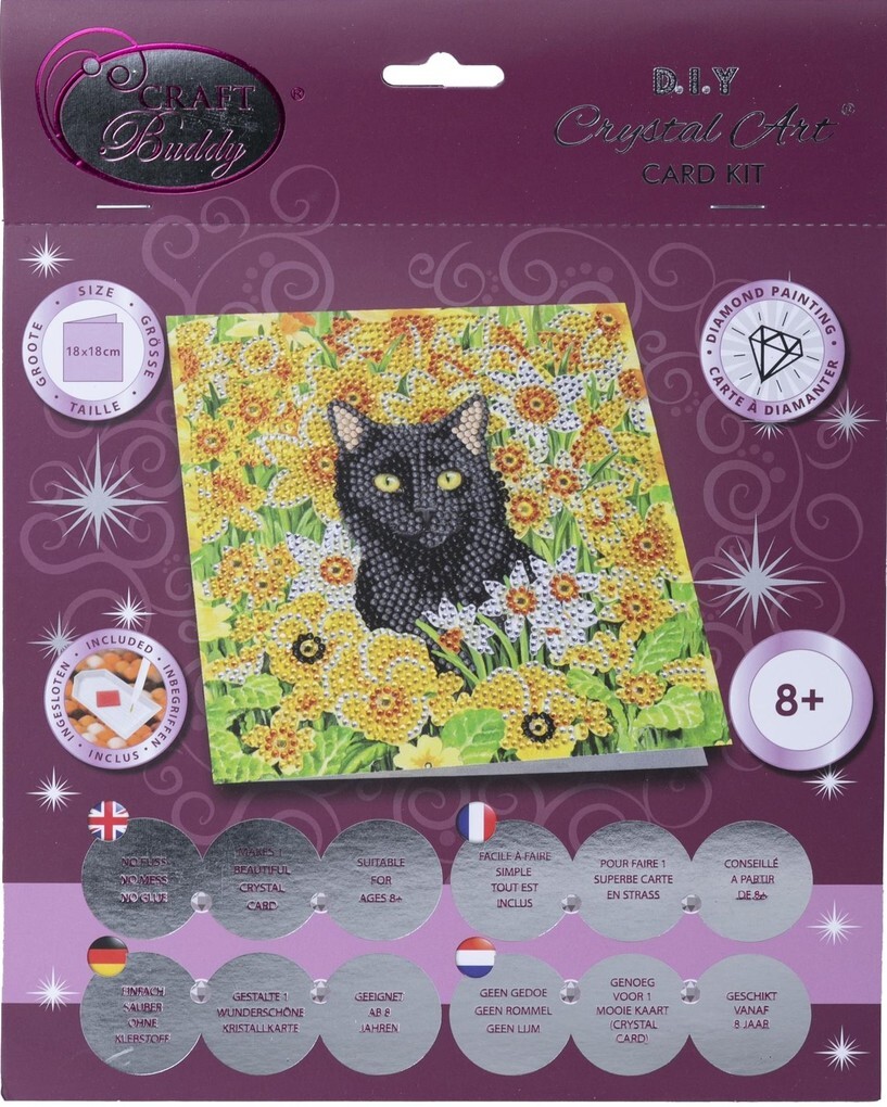 Craft Buddy CCK-A103 - Crystal Art Card Kit Cat Among the Flowers Katze 18x18cm Kristall-Kunstkarte Diamond Painting