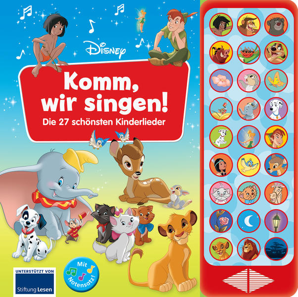Disney - Komm wir singen! Die 27 schönsten Kinderlieder - 27-Button-Soundbuch - Liederbuch mit Noten zum Mitsingen