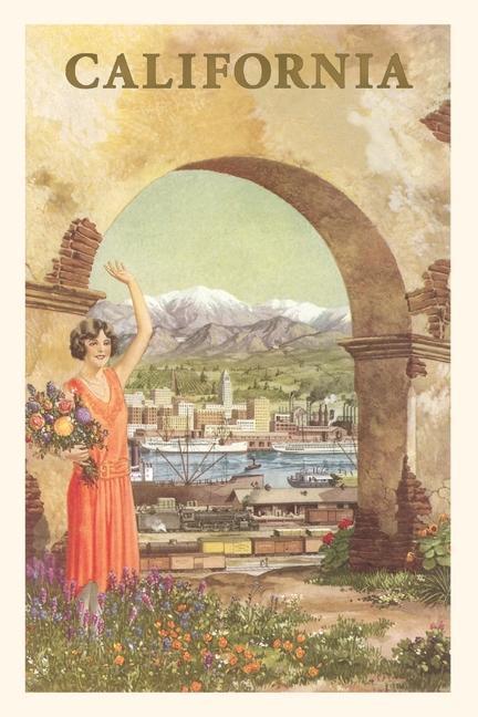Vintage Journal California Woman Waving by Adobe Arch