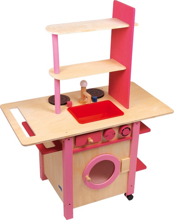 Image of small foot 1154 - Kinderküche all in one rosa Holz Höhe: ca. 86 cm