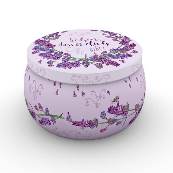 Lavendel-Duftkerze in Metalldose »Schön dass es dich gibt!«
