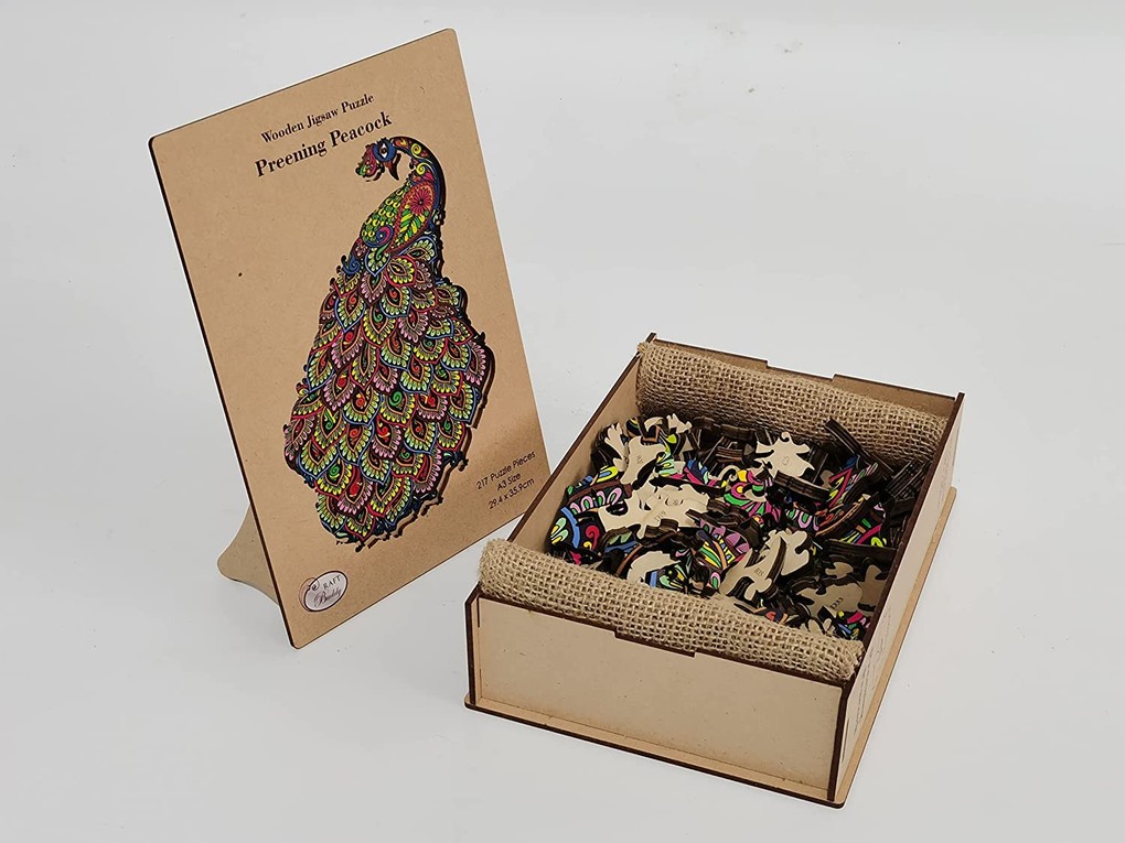 Craft Buddy PUZZWD-02 - Wooden Jigsaw Puzzle Preening Peacock Pfau Holzpuzzle A3