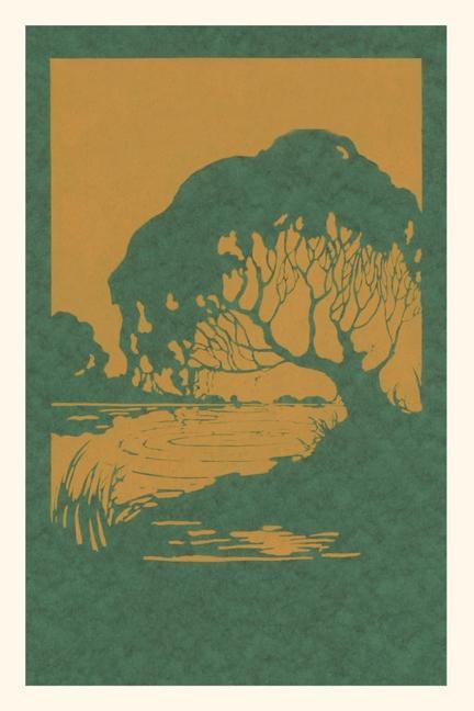 Vintage Journal Woodcut of Tree and Pond