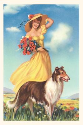 Vintage Journal Girl with Flowers and Collie