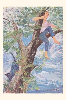 Vintage Journal Child and Cat in Tree