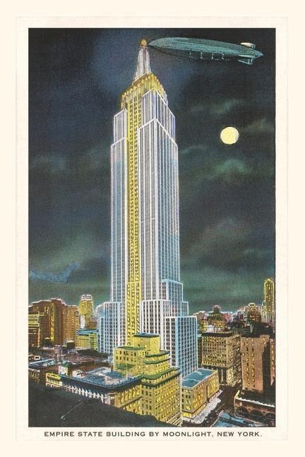 Vintage Journal Blimp Moon over Empire State Building New York City