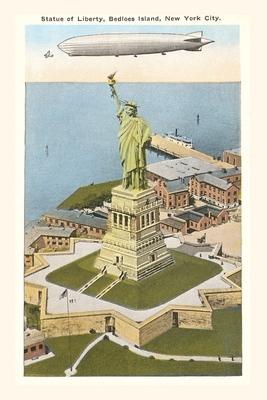 Vintage Journal Blimp over Statue of Liberty New York City