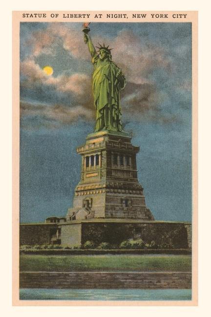 Vintage Journal Moon over Statue of Liberty New York City