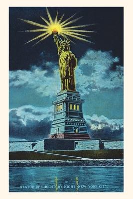 Vintage Journal Statue of Liberty at Night New York Harbor