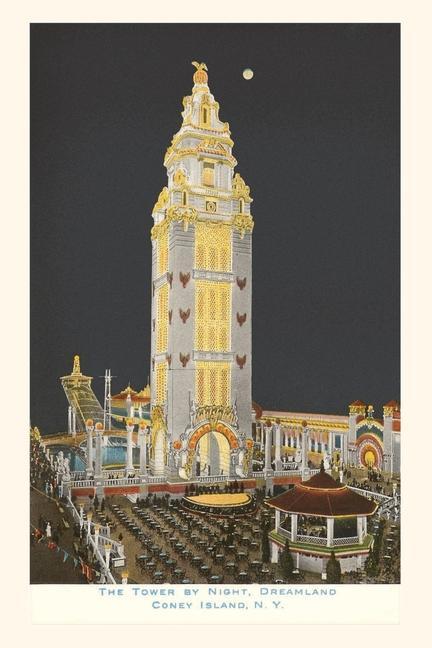 Vintage Journal Dreamland Tower at Night Coney Island New York City