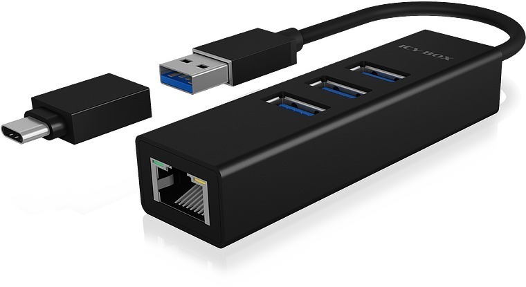 ICY BOX IB-HUB1419-LAN USB-Hub 4 Port USB-A, RJ45 USB 3.1 Gen1 5 GBit/