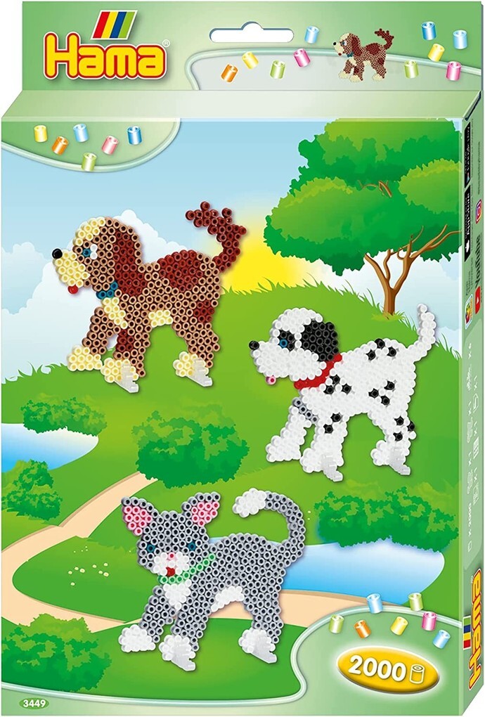 Hama 3449 - Kleine Geschenkpackung Hunde und Katze mit ca. 2000 Midi-Bügelperlen Stiftplatten und Zubehör