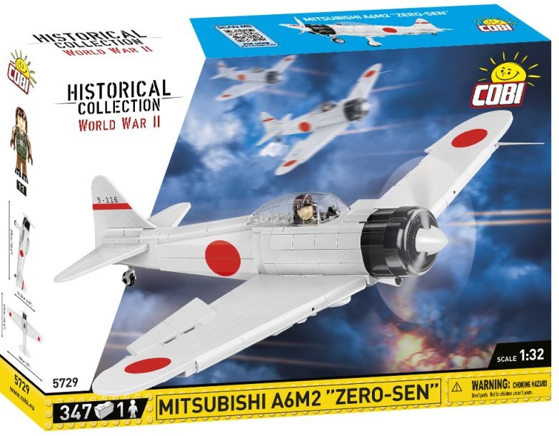 COBI 5729 - Historical Collection WWII Mitsubishi A6M2 Zero-Sen Jagdflugzeug Bausatz 347 Teile 1 Figur