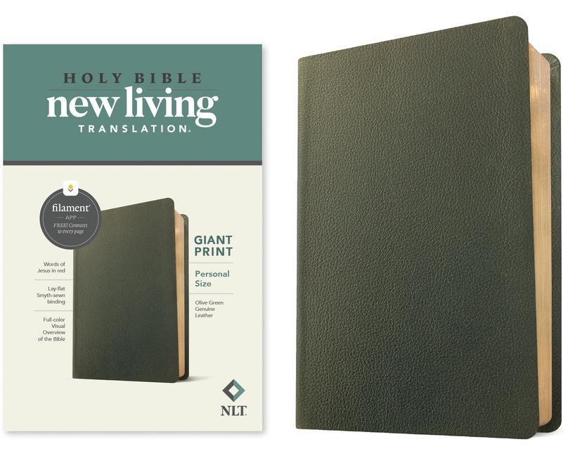 NLT Personal Size Giant Print Bible Filament-Enabled Edition (Genuine Leather Olive Green Red Letter)