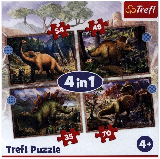 Image of 4 in 1 Puzzle 35 48 54 70 Teile - Dinosaurier (Kinderpuzzle)