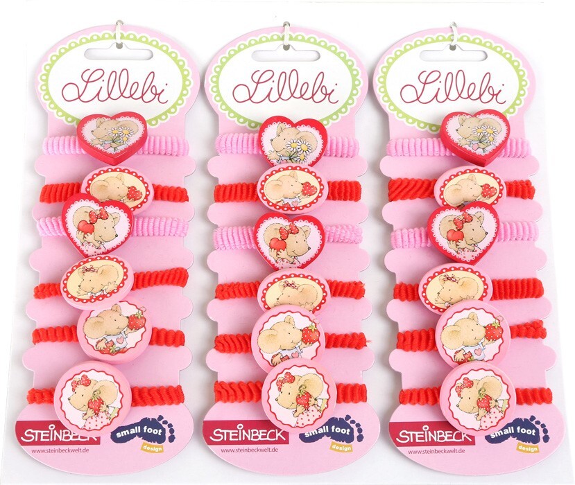 Small foot 2746 - Lillebi Zopfgummis Steinbeck Haargummis mit Kikibell Mitgebsel 3er Set (3x6 Haargummi)