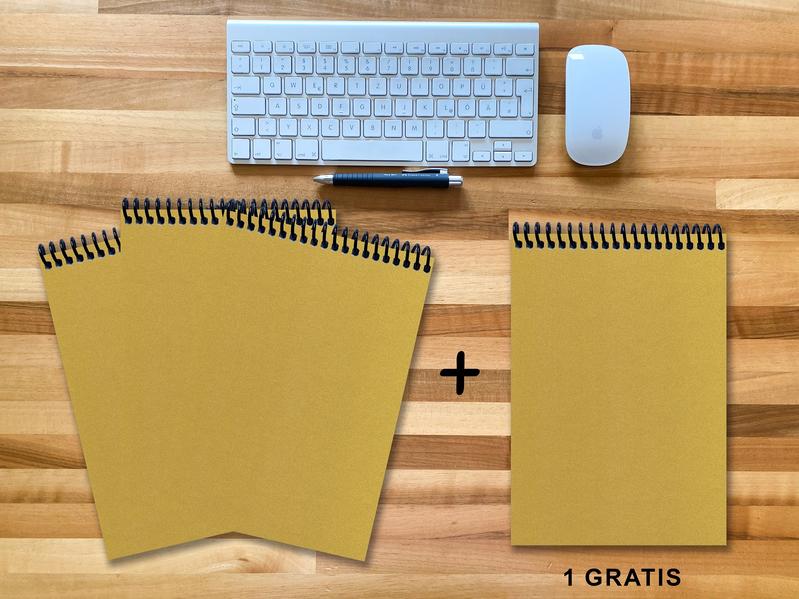 A 4 Notizblock - Set 3+1 gratis Luxury 80 Seiten GOLD GMUND SHIMMER punktiert 20x20mm