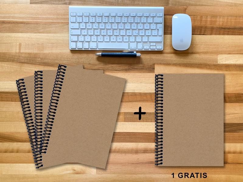 A 4 Notizbuch - Set 3+1 gratis Luxury 80 Seiten MUSKAT Designerecycling kariert 5x5mm