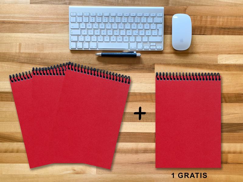 A 4 Notizblock - Set 3+1 gratis Luxury 80 Seiten ROT JUPITER GLITTER-OPTIK kariert 10x10mm