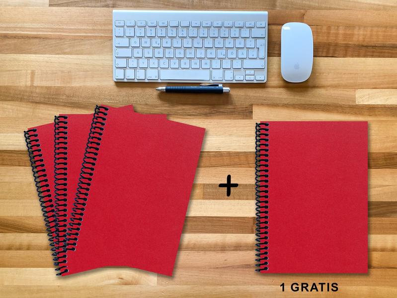 A 4 Notizbuch - Set 3+1 gratis Luxury 80 Seiten ROT JUPITER GLITTER-OPTIK punktiert 10x10mm