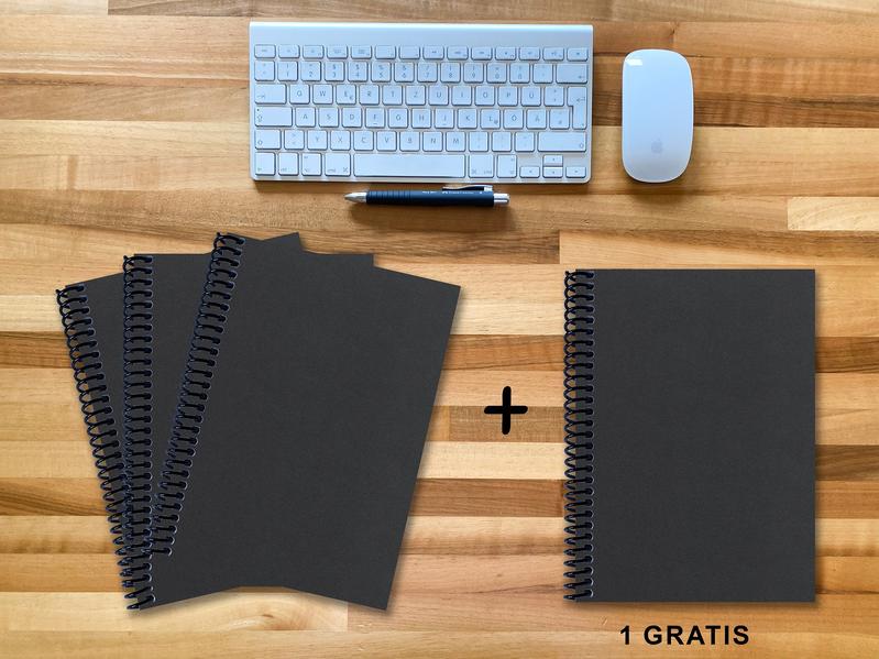 A 4 Notizbuch - Set 3+1 gratis Luxury 80 Seiten SCHWARZ ONYX GLITTER-OPTIK punktiert 20x20mm