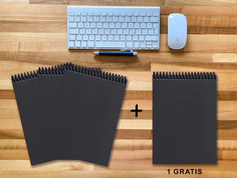 A 4 Notizblock - Set 3+1 gratis Luxury 80 Seiten SCHWARZ ONYX GLITTER-OPTIK kariert 7x7mm