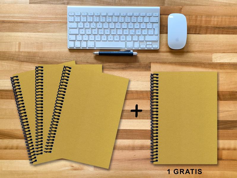 A 4 Notizbuch - Set 3+1 gratis Luxury 80 Seiten GOLD GMUND SHIMMER kariert 7x7mm