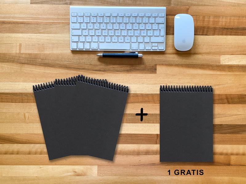 A 5 Notizblock - Set 3+1 gratis Luxury 80 Seiten SCHWARZ ONYX GLITTER-OPTIK kariert 7x7mm