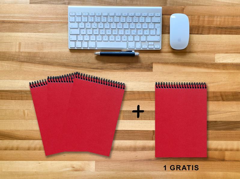 A 5 Notizblock - Set 3+1 gratis Luxury 80 Seiten ROT JUPITER GLITTER-OPTIK kariert 10x10mm
