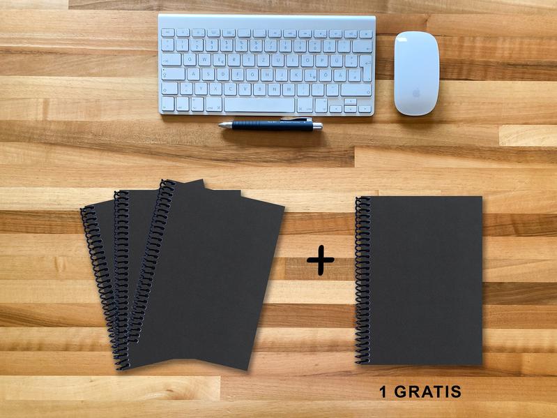 A 5 Notizbuch - Set 3+1 gratis Luxury 80 Seiten SCHWARZ ONYX GLITTER-OPTIK punktiert 5x5mm