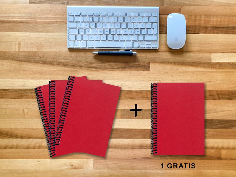 A 5 Notizbuch - Set 3+1 gratis Luxury 80 Seiten ROT JUPITER GLITTER-OPTIK punktiert 10x10mm