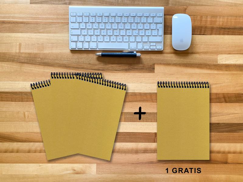 A 5 Notizblock - Set 3+1 gratis Luxury 80 Seiten GOLD GMUND SHIMMER kariert 7x7mm