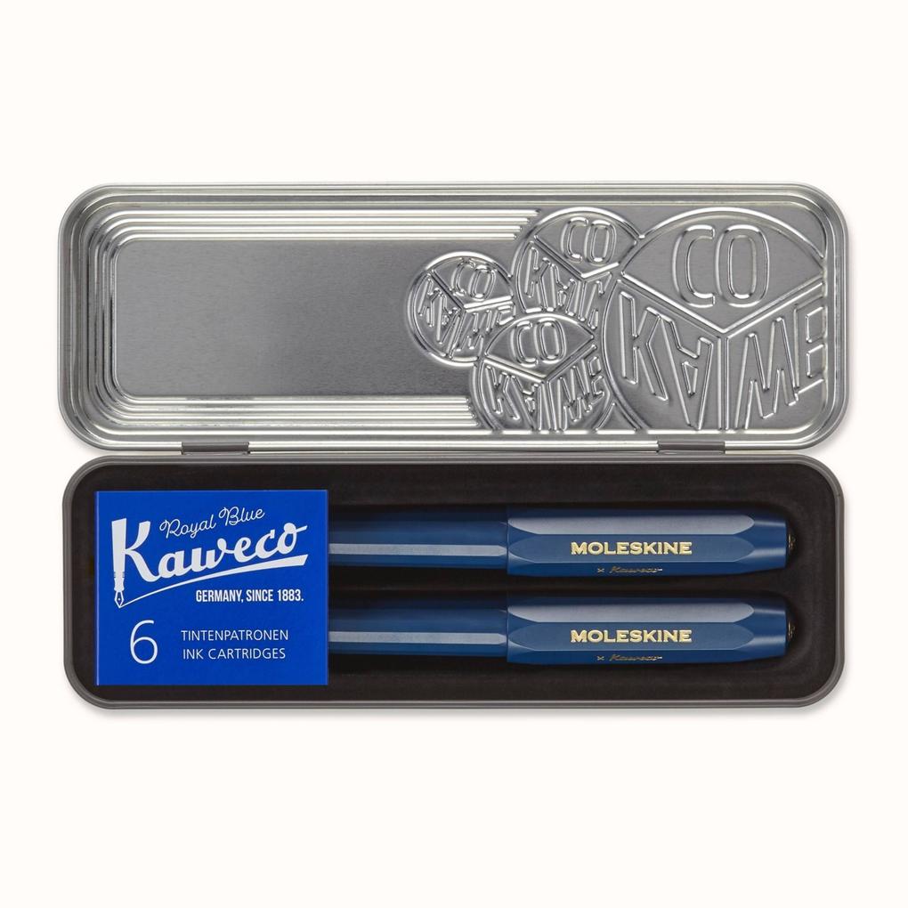Moleskine Kaweco Ballpoint and Foutain Pen Set Blue Medium Point and Medium Nib (0.7 MM) Blue Ink