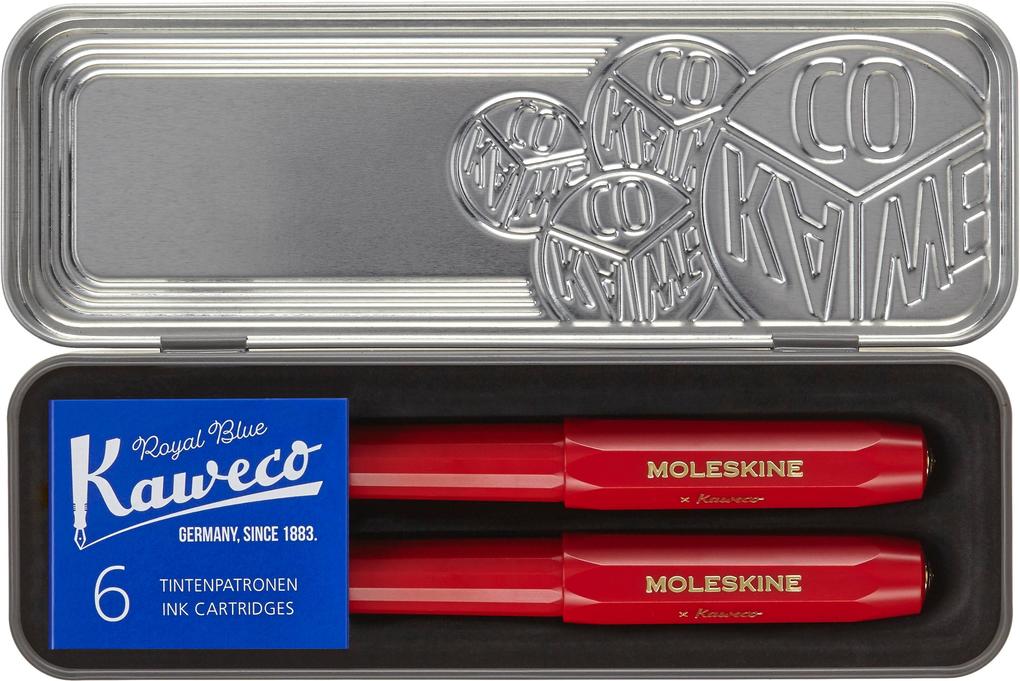 Moleskine Kaweco Ballpoint and Foutain Pen Set Red Medium Point and Medium Nib (0.7 MM) Blue Ink