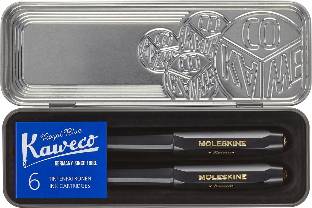 Moleskine Kaweco Ballpoint and Foutain Pen Set Black Medium Point and Medium Nib (0.7 MM) Blue Ink