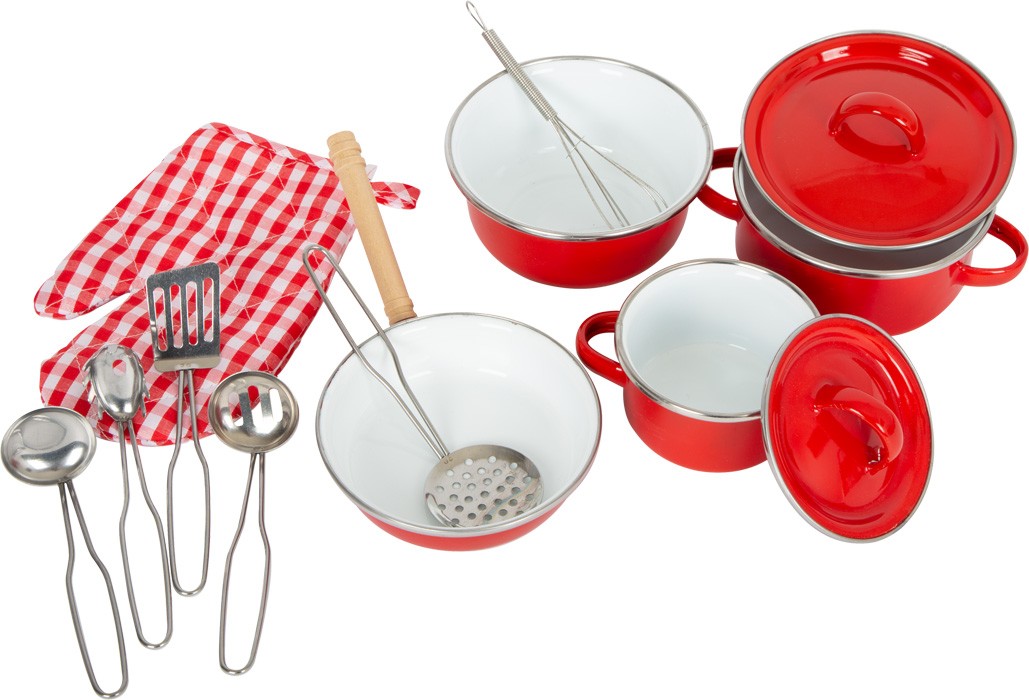 Small foot 8964 - Kochgeschirr-Set rot für Kinderküche Metall 11-teilig