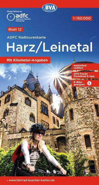 ADFC-Radtourenkarte 12 Harz /Leinetal 1:150.000 reiß- und wetterfest E-Bike geeignet GPS-Tracks Download mit Bett+Bike Symbolen mit Kilometer-Angaben