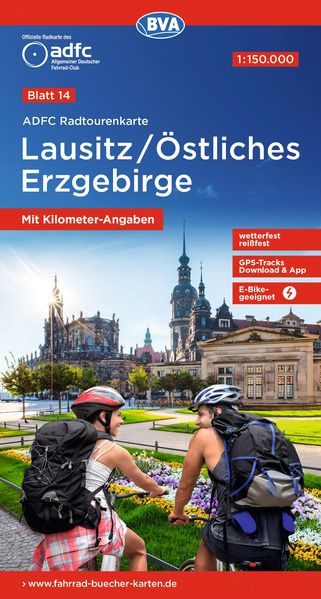ADFC-Radtourenkarte 14 Lausitz /Östliches Erzgebirge 1:150.000 reiß- und wetterfest E-Bike geeignet GPS-Tracks Download mit Bett+Bike Symbolen mit Kilometer-Angaben