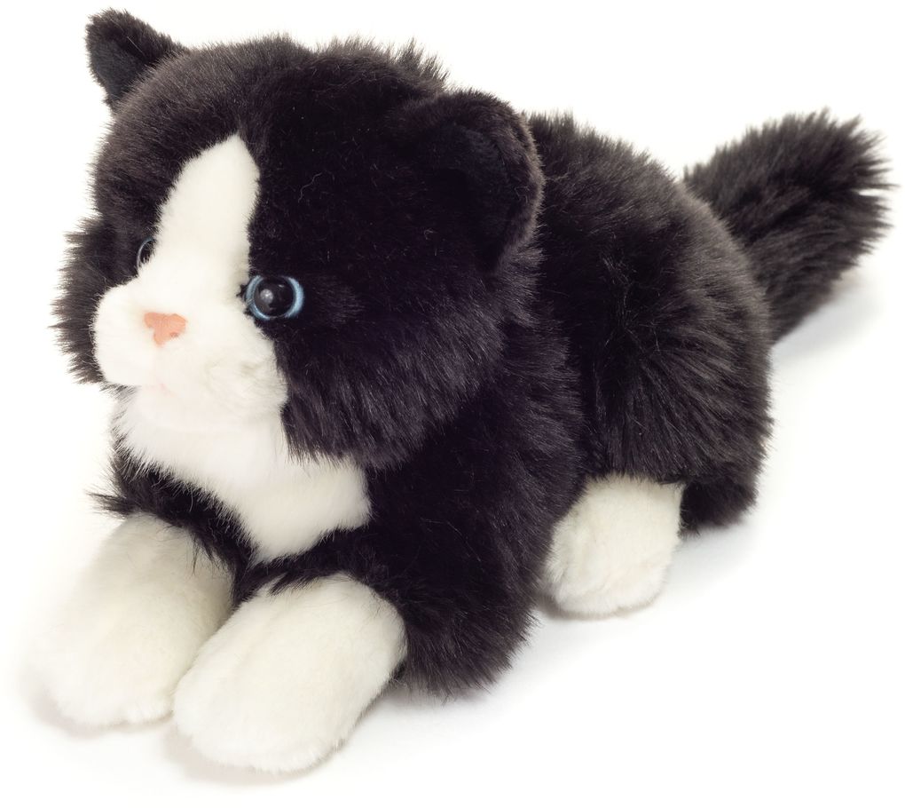 Teddy-Hermann - Katze liegend schwarz/weiß 20 cm