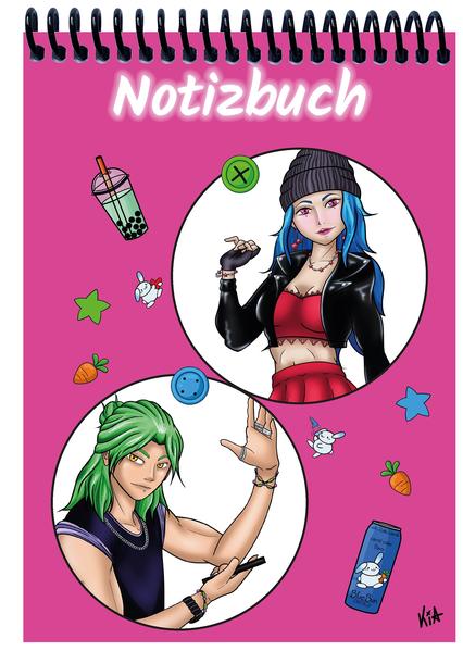 A 4 Notizblock Manga Quinn und Enora pink blanko