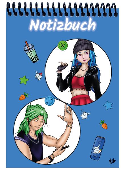A 4 Notizblock Manga Quinn und Enora blau blanko
