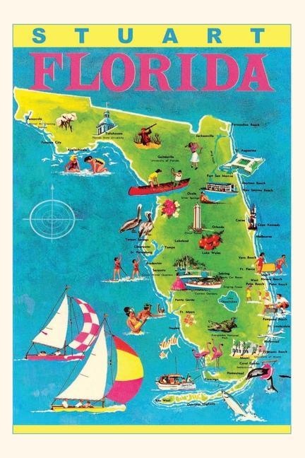 Vintage Journal Stuart Florida Map with Attractions