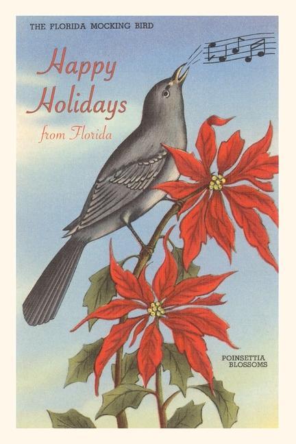 Vintage Journal Happy Holidays from Florida Mockingbird Poinsettias