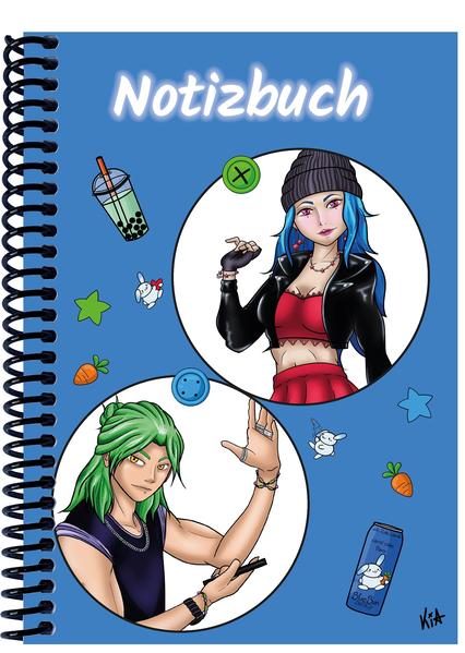 A 4 Notizbuch Manga Quinn und Enora blau blanko