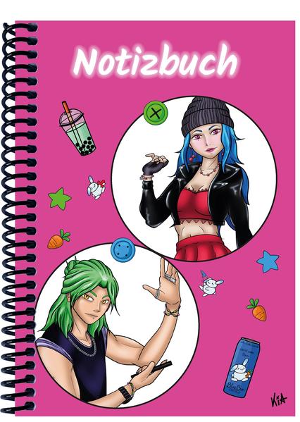 A 4 Notizbuch Manga Quinn und Enora pink liniert