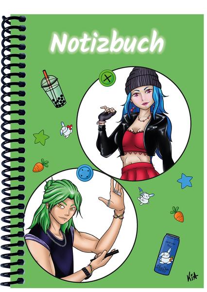 A 4 Notizbuch Manga Quinn und Enora grün blanko